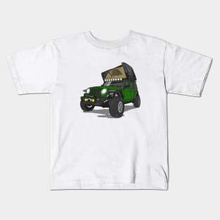 Jeep Wrangler Camp Time - Dark Green Kids T-Shirt